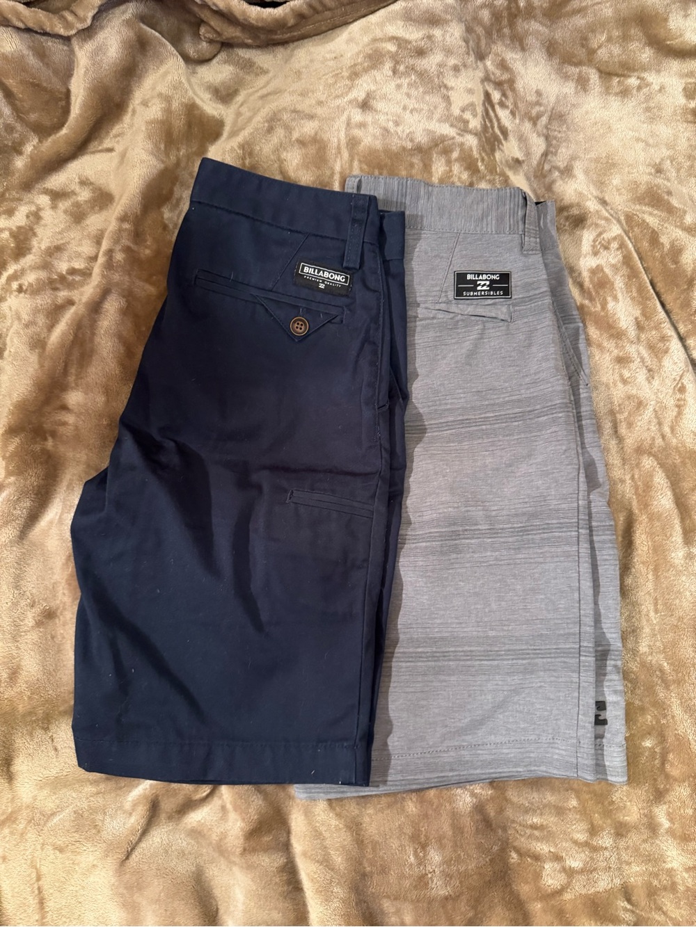 Billabong Young Men's Navy and Gray Flat Front Shorts - Twin Pack